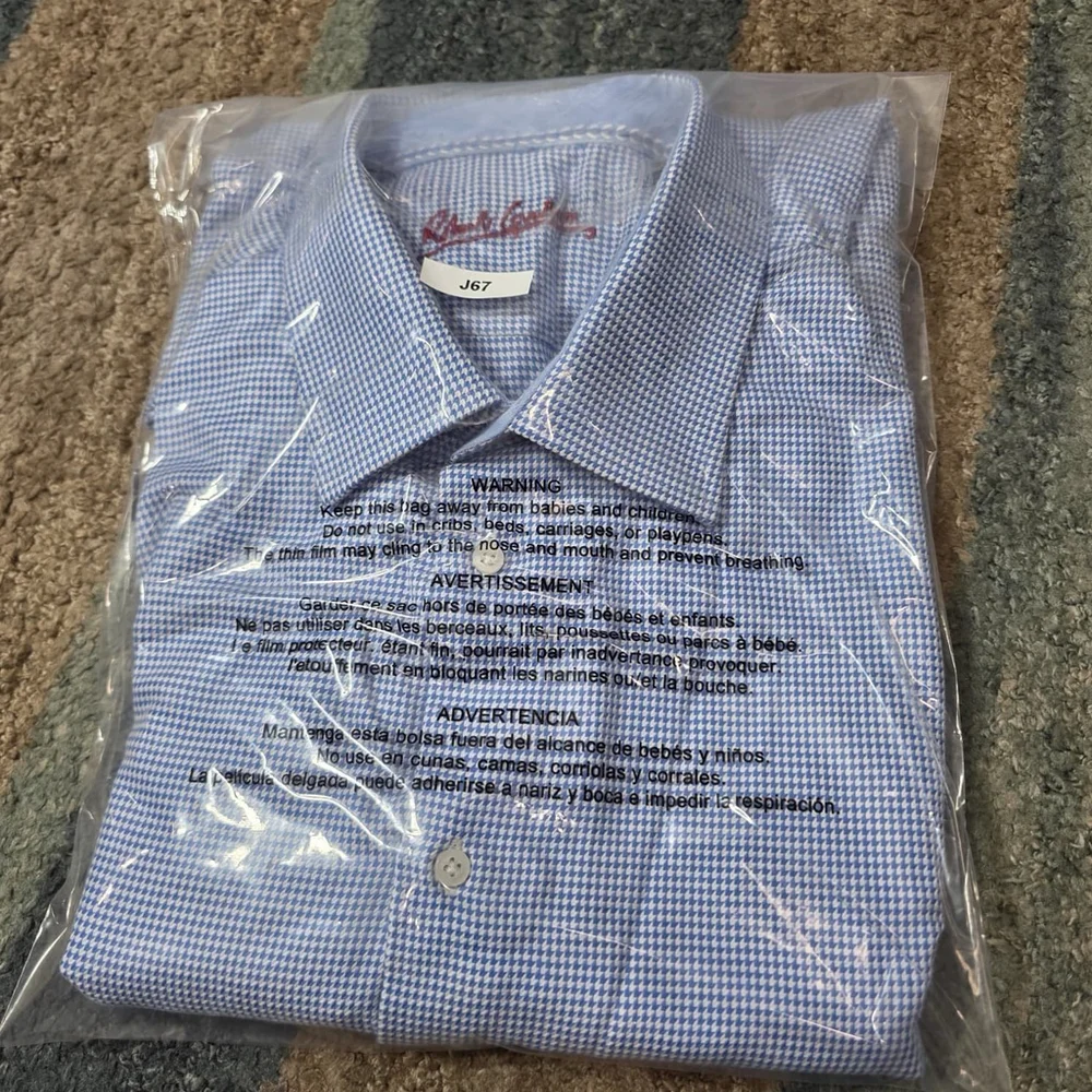 Robert Graham 17.5 44 XL Blue Geometric Button Down Shirt 100% Cotton Flip Cuff